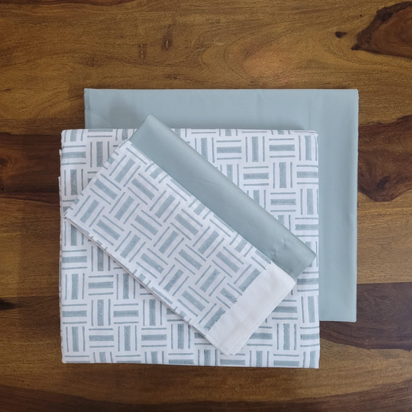Bed Sheet + Duvet Cover Set- Aqua Pearl - LOVE FOR WHITE
