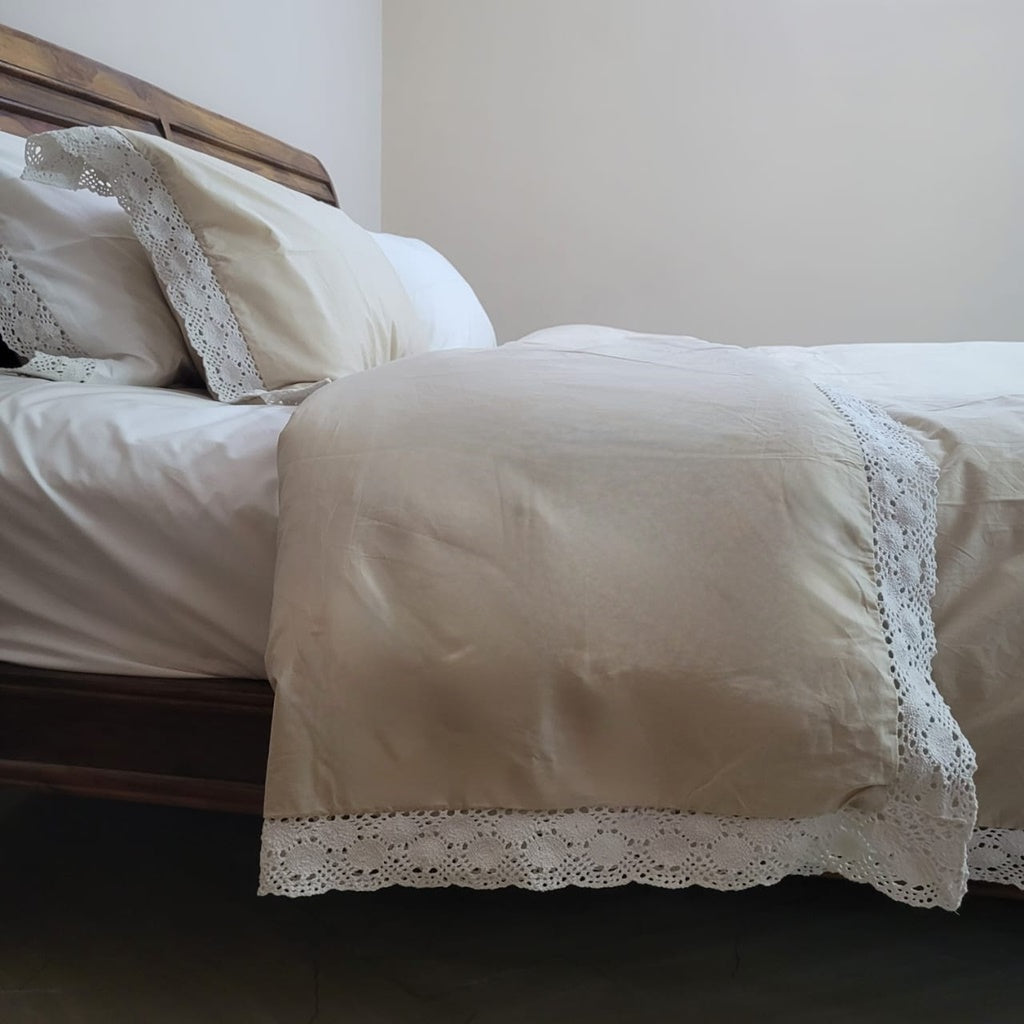 Duvet Cover Crochet Border - Ecru (Light Beige)