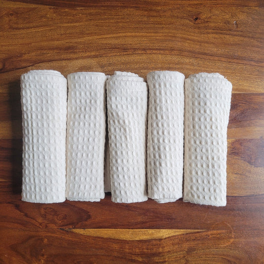 Quick Dry Waffle Face Towel Set of 5- Natural Ecru
