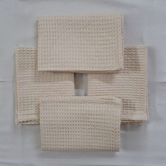 Quick Dry Waffle Hand Towel Set of 4 - Natural Ecru - LOVE FOR WHITE