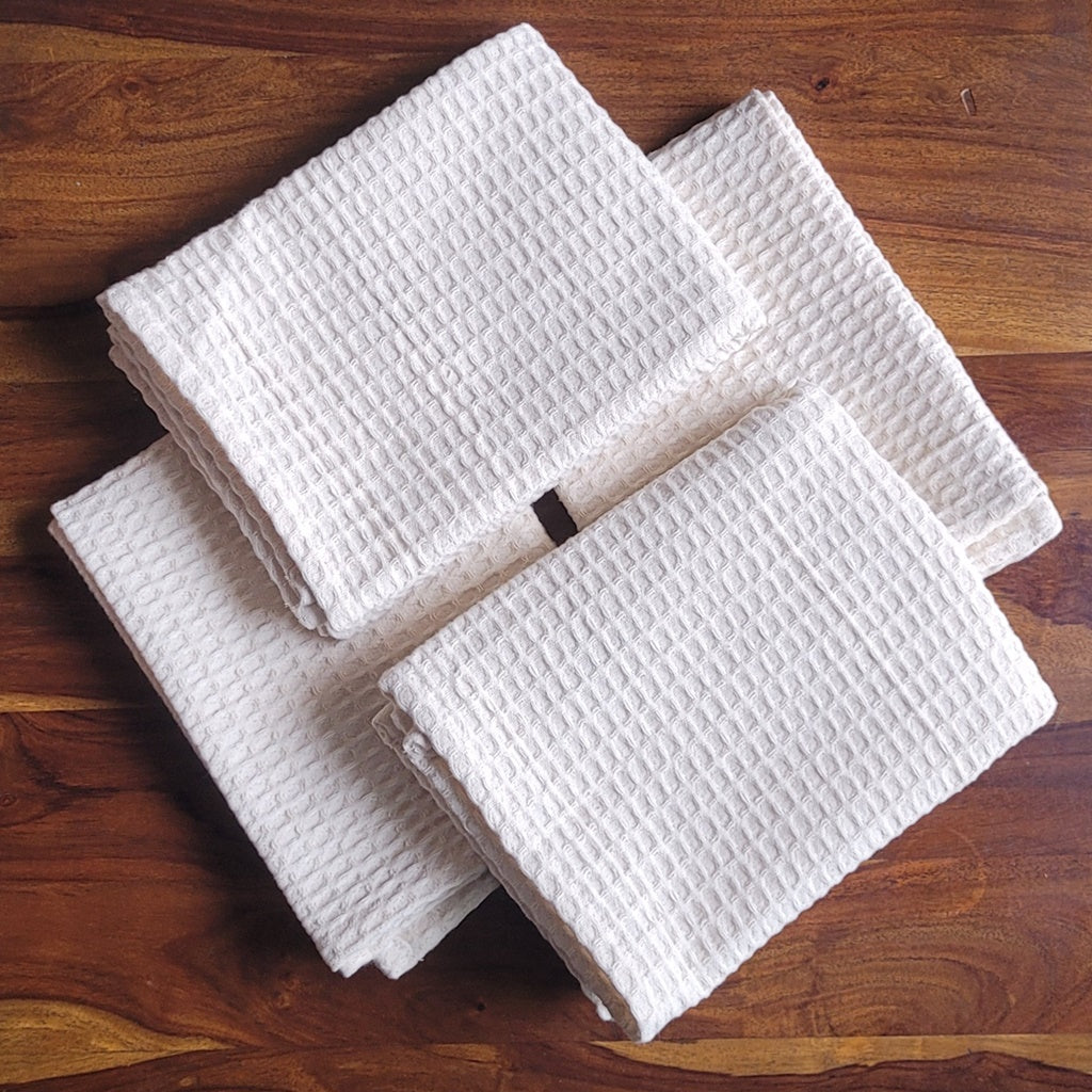 Quick Dry Waffle Hand Towel Set of 4 - Natural Ecru