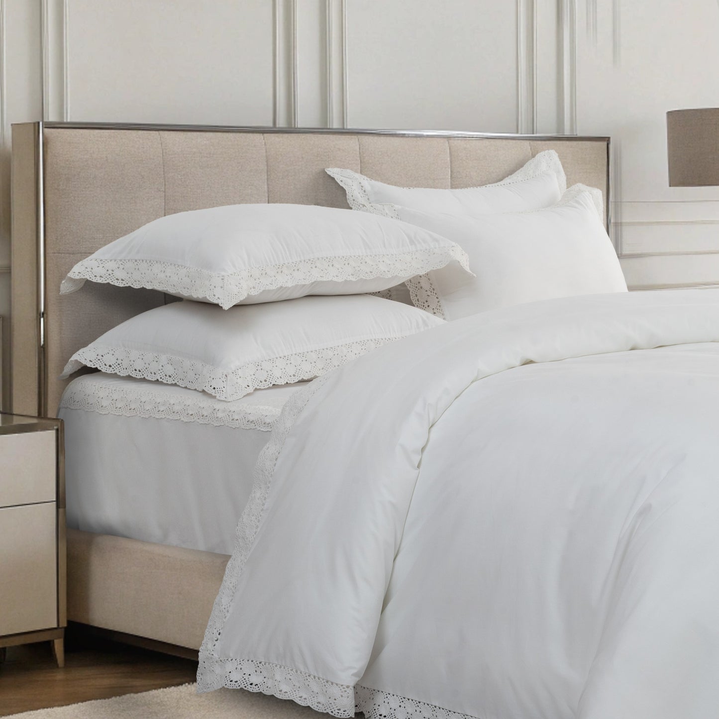 Duvet Cover Crochet Border - White