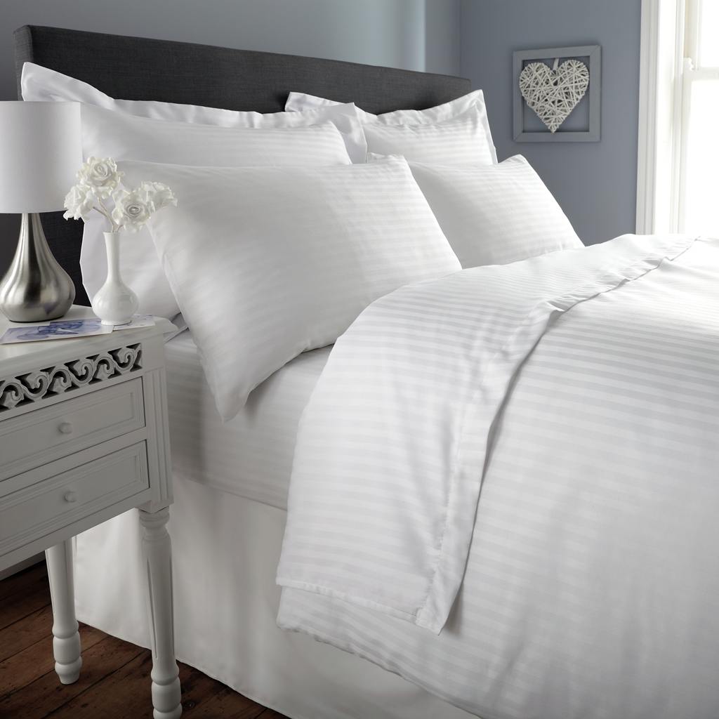 Bed Sheet 300TC Satin Stripes - White(King Size)