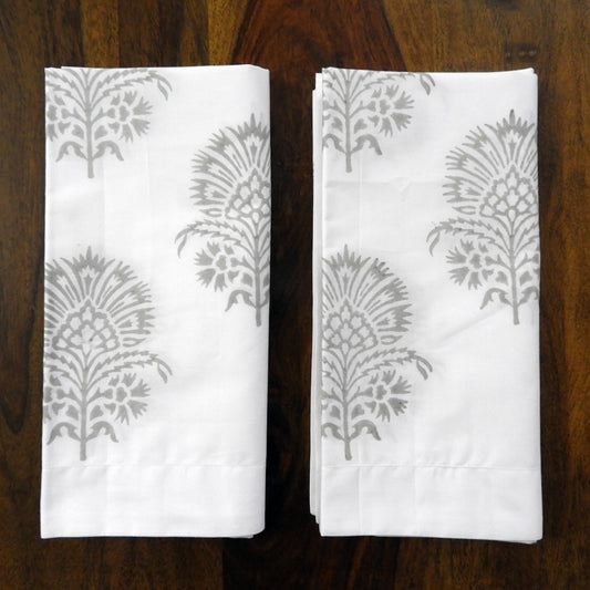 Pillow Covers Hand Block Printed "Hibiscus" Set of 2 - LOVE FOR WHITE