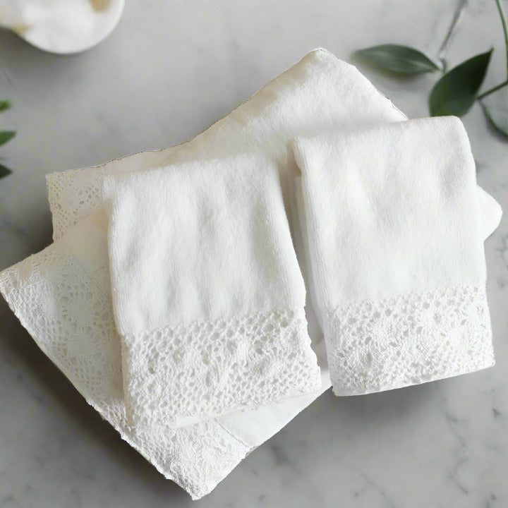 Hotel Luxury Complete Towel Set Crochet - White
