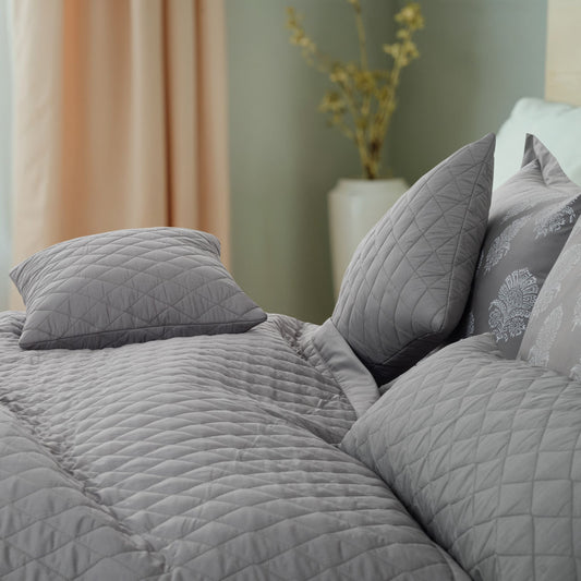 Quilted Cushion Cover - Light Grey