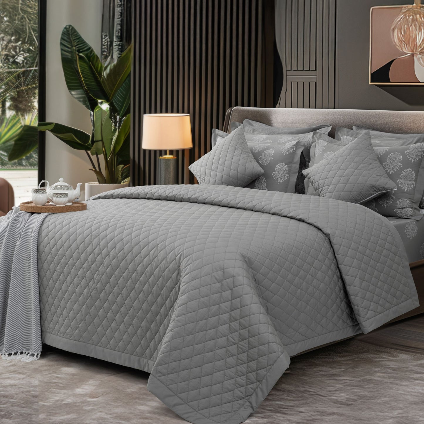 Summer Quilt/Bed Cover - Light Grey