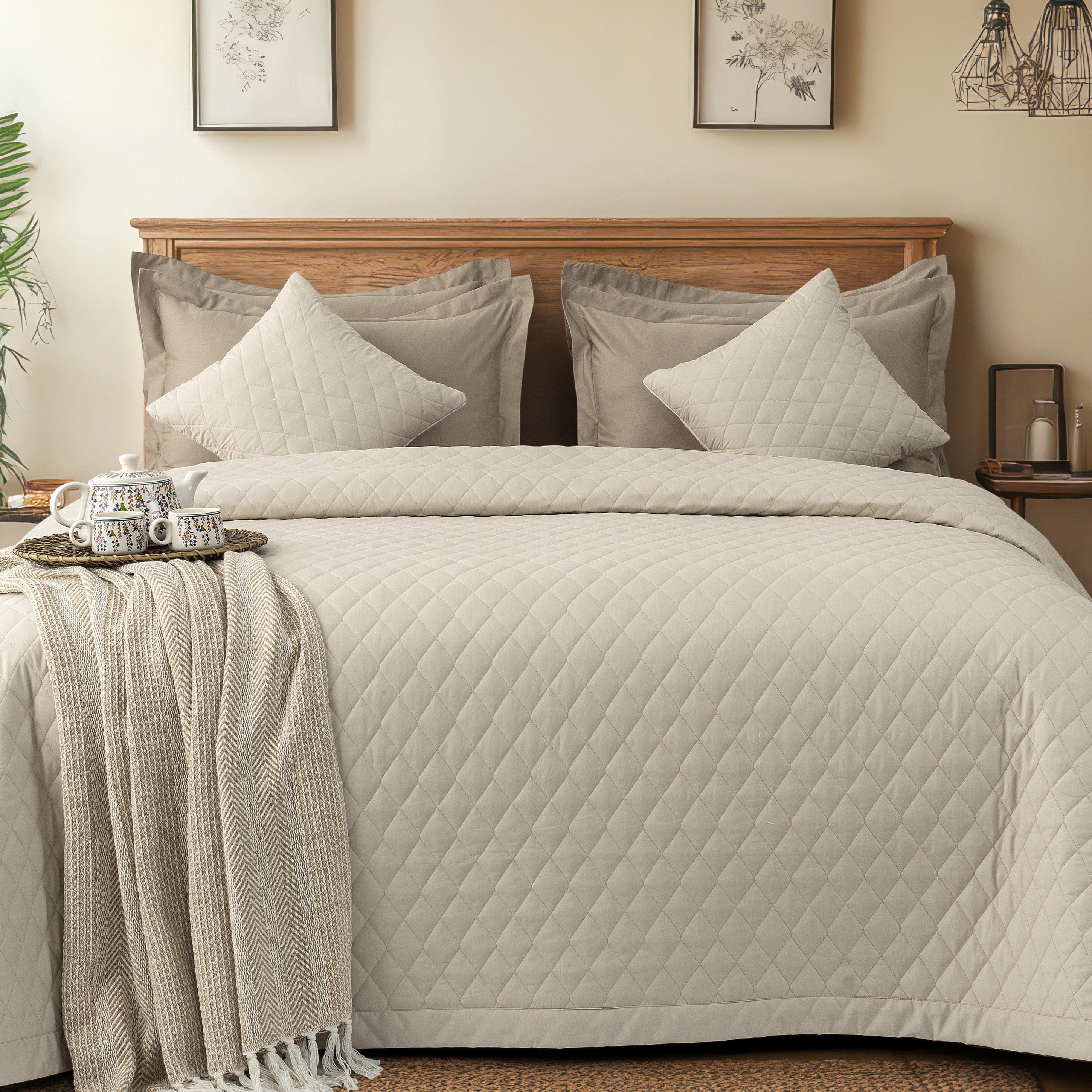 Summer Quilt/Bed Cover - Ecru (Light Beige) - LOVE FOR WHITE                                                          