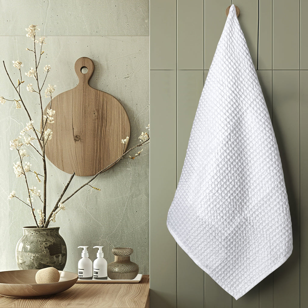 Serviette de bain gaufrée en peluche - Blanc