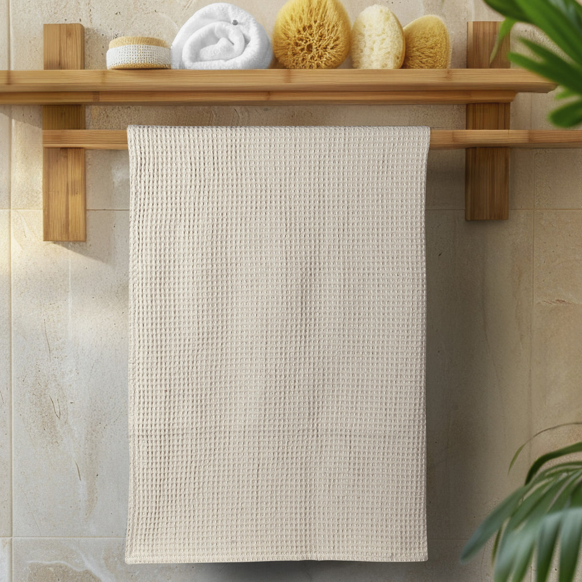Serviette de bain gaufrée à séchage rapide - Écru naturel