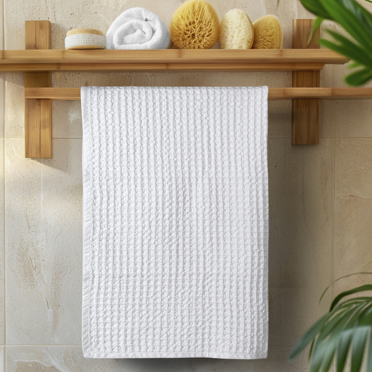 Plush Waffle Bath Towel - White