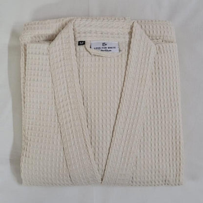 Waffle Quick Dry Spa Bathrobe - Natural Ecru - LOVE FOR WHITE                                                          