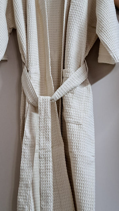 Waffle Quick Dry Spa Bathrobe - Natural Ecru - LOVE FOR WHITE                                                          