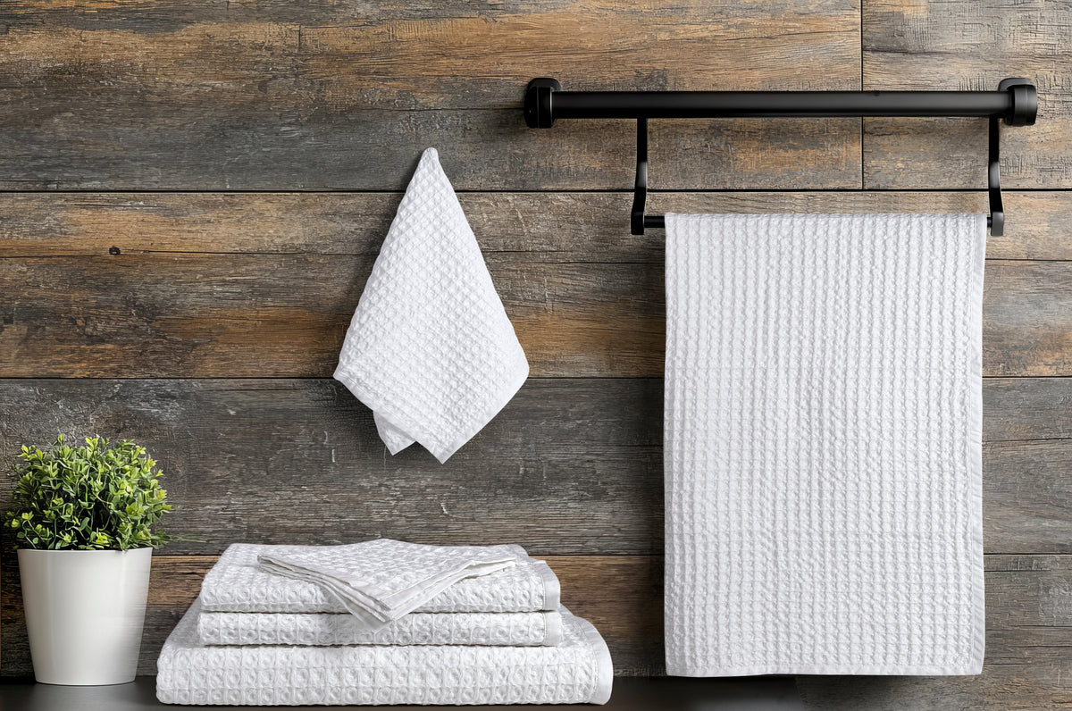 Plush Waffle Complete Towel Set - White
