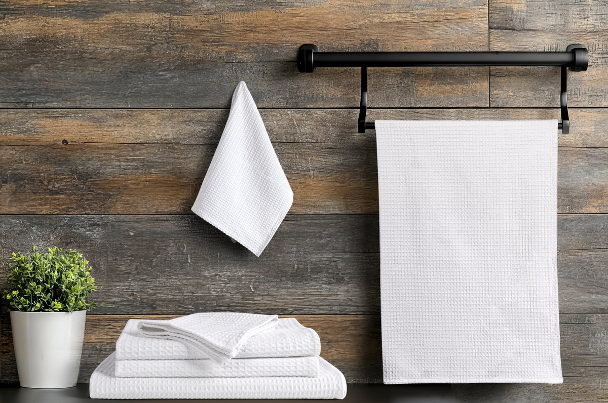 Schnelltrocknendes Waffelhandtuch-Komplettset – Weiß