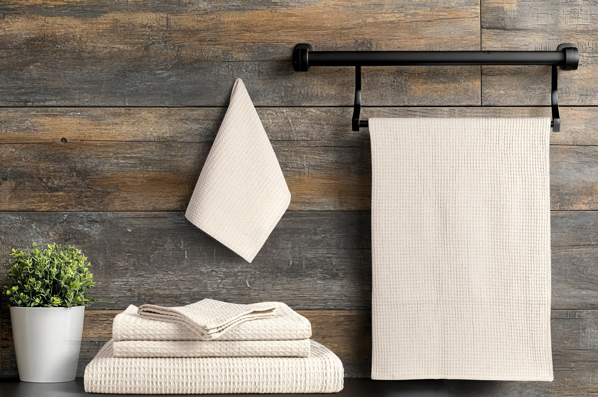Quick Dry Waffle Towel Set - Natural Ecru