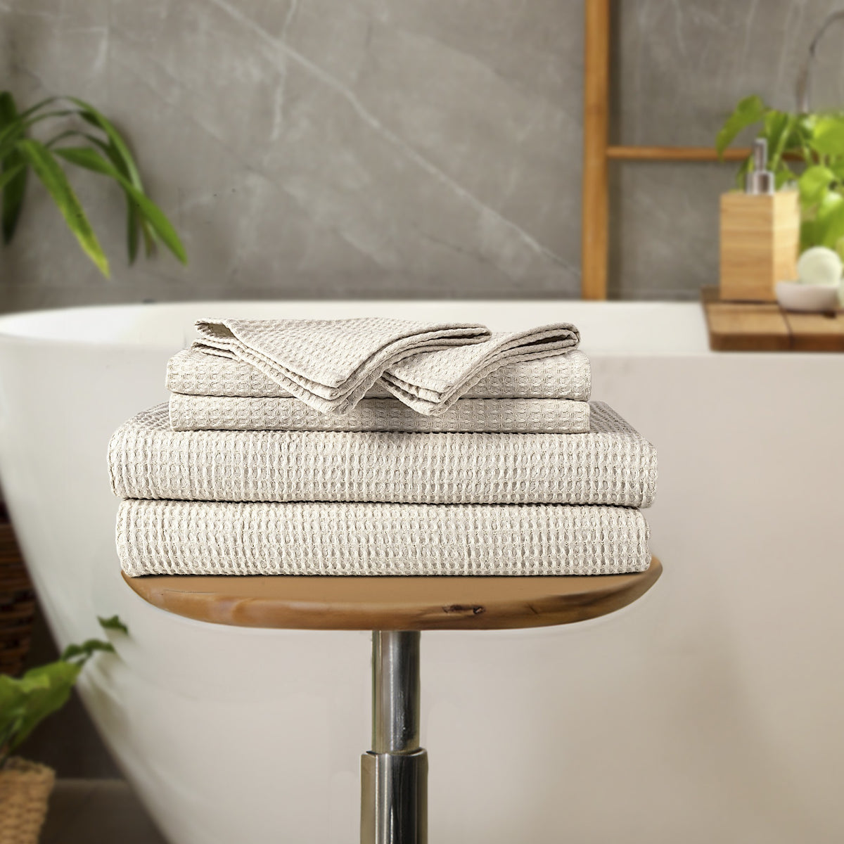 Quick Dry Waffle Towel Set - Natural Ecru