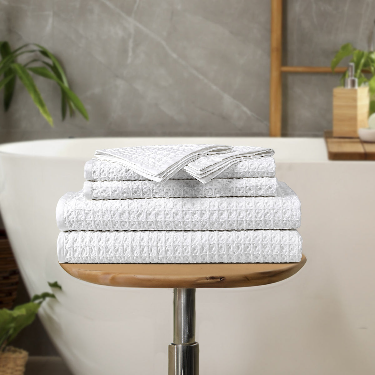 Plush Waffle Complete Towel Set - White