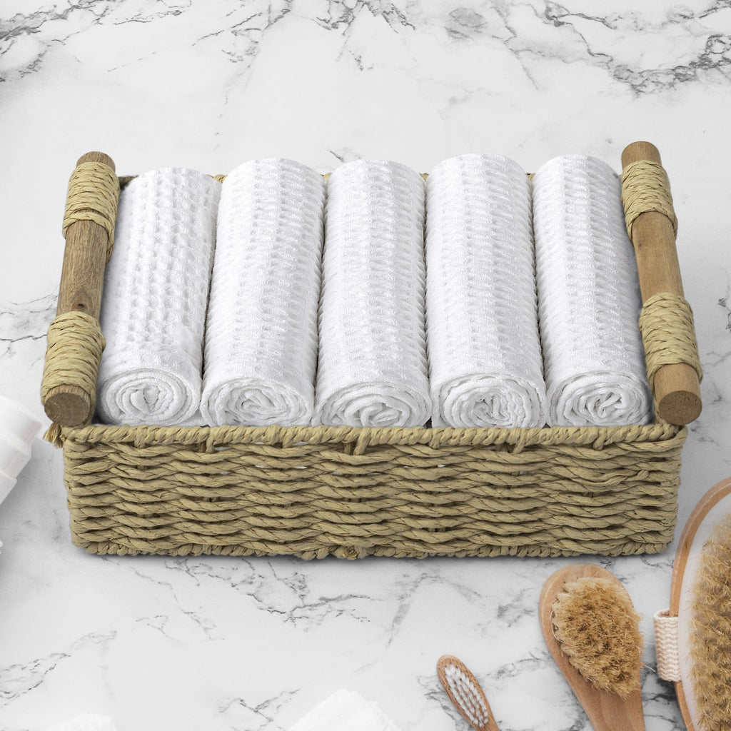 Quick Dry Waffle Face Towel Set of 5- White