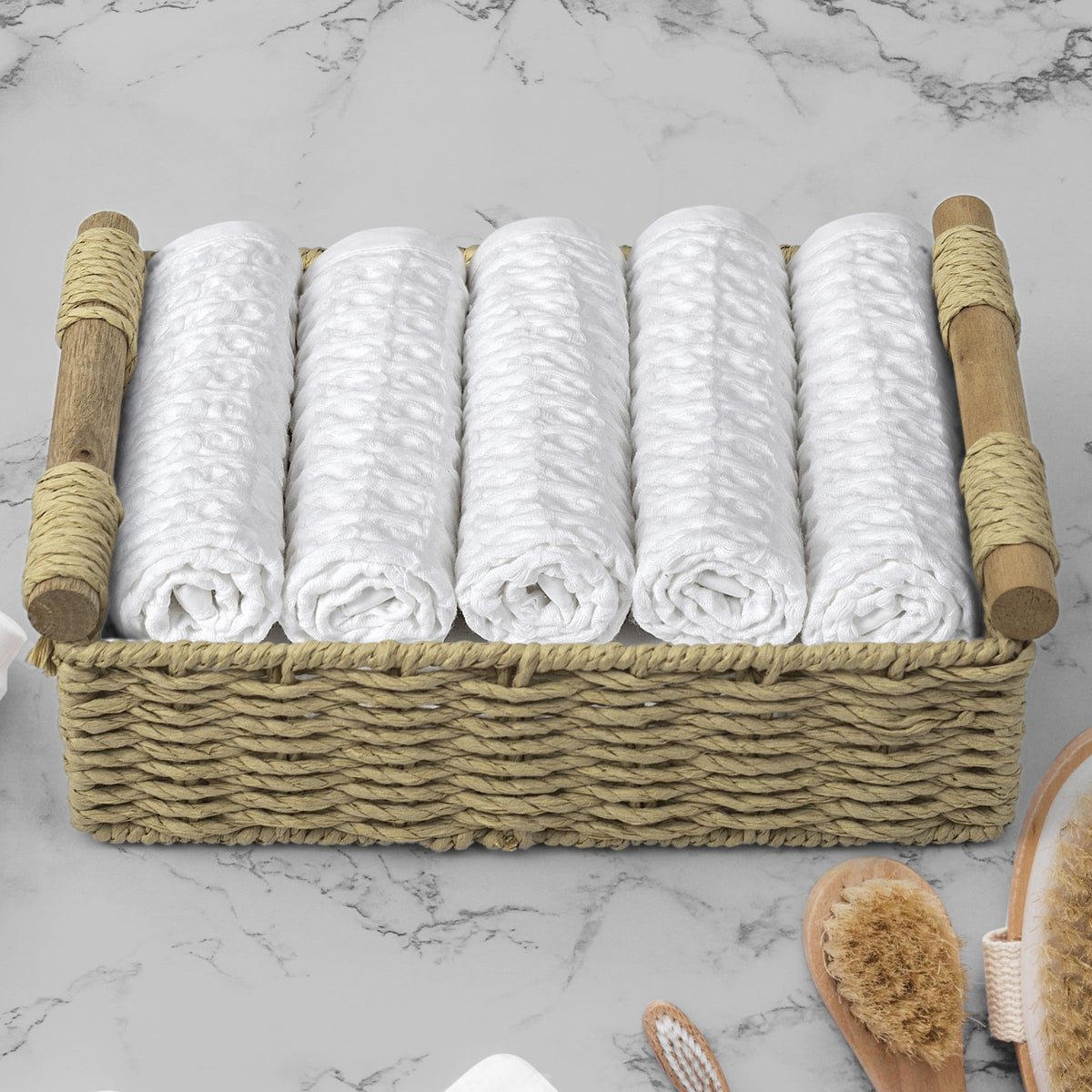 Plush Waffle Face Towel Set of 5- White