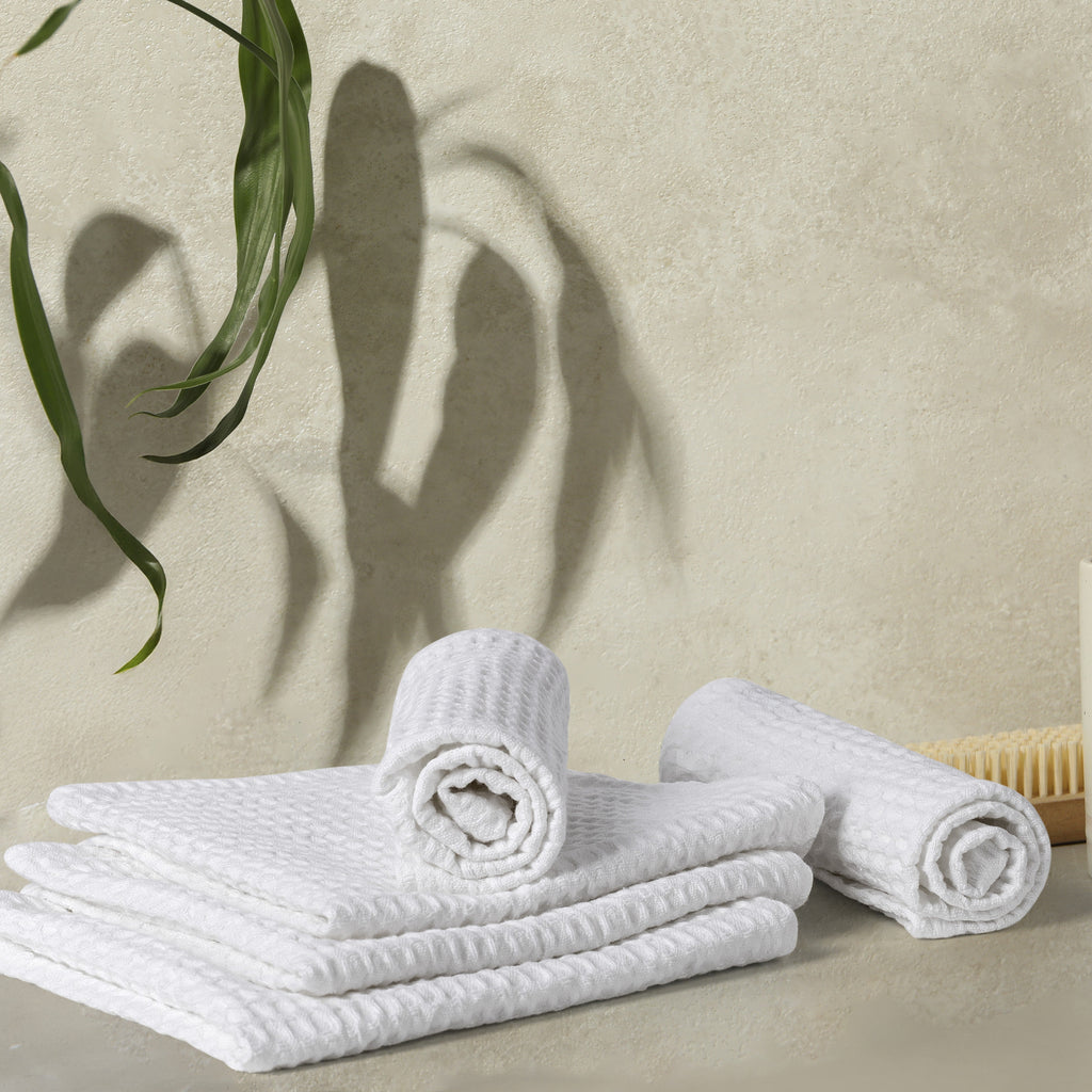 Quick Dry Waffle Face Towel Set of 5- White