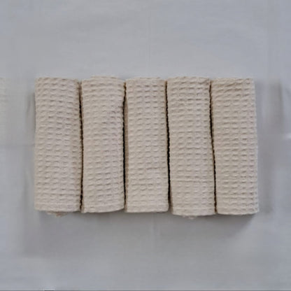 Quick Dry Waffle Face Towel Set of 5- Natural Ecru - LOVE FOR WHITE                                                          