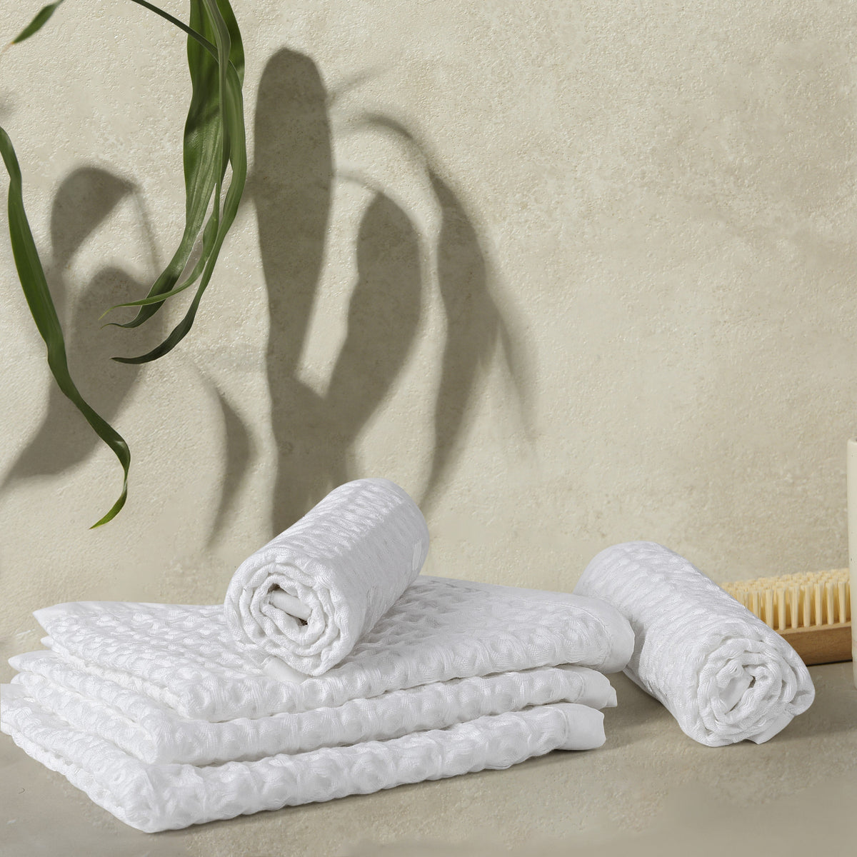 Plush Waffle Face Towel Set of 5- White