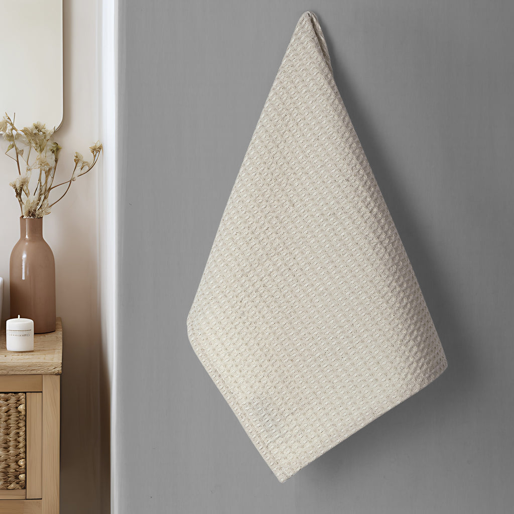 Lot de 4 serviettes à main gaufrées à séchage rapide - Écru naturel