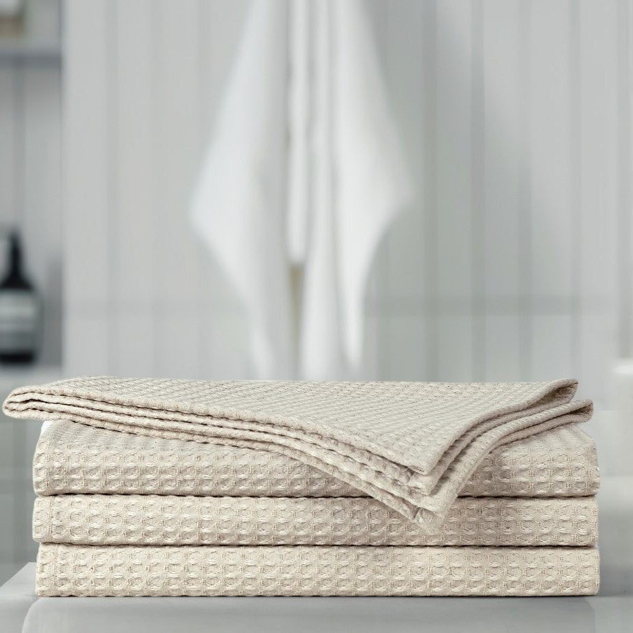 Lot de 4 serviettes à main gaufrées à séchage rapide - Écru naturel