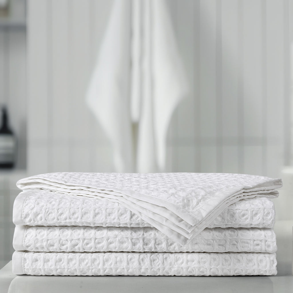 Lot de 4 serviettes à main gaufrées en peluche - Blanches
