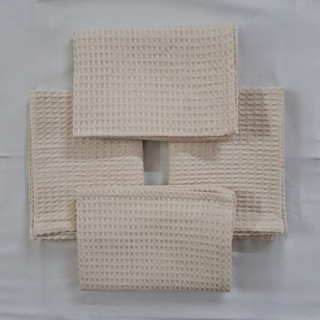 Quick Dry Waffle Hand Towel Set of 4 - Natural Ecru - LOVE FOR WHITE                                                          