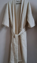 Waffle Quick Dry Spa Bathrobe - Natural Ecru - LOVE FOR WHITE                                                          