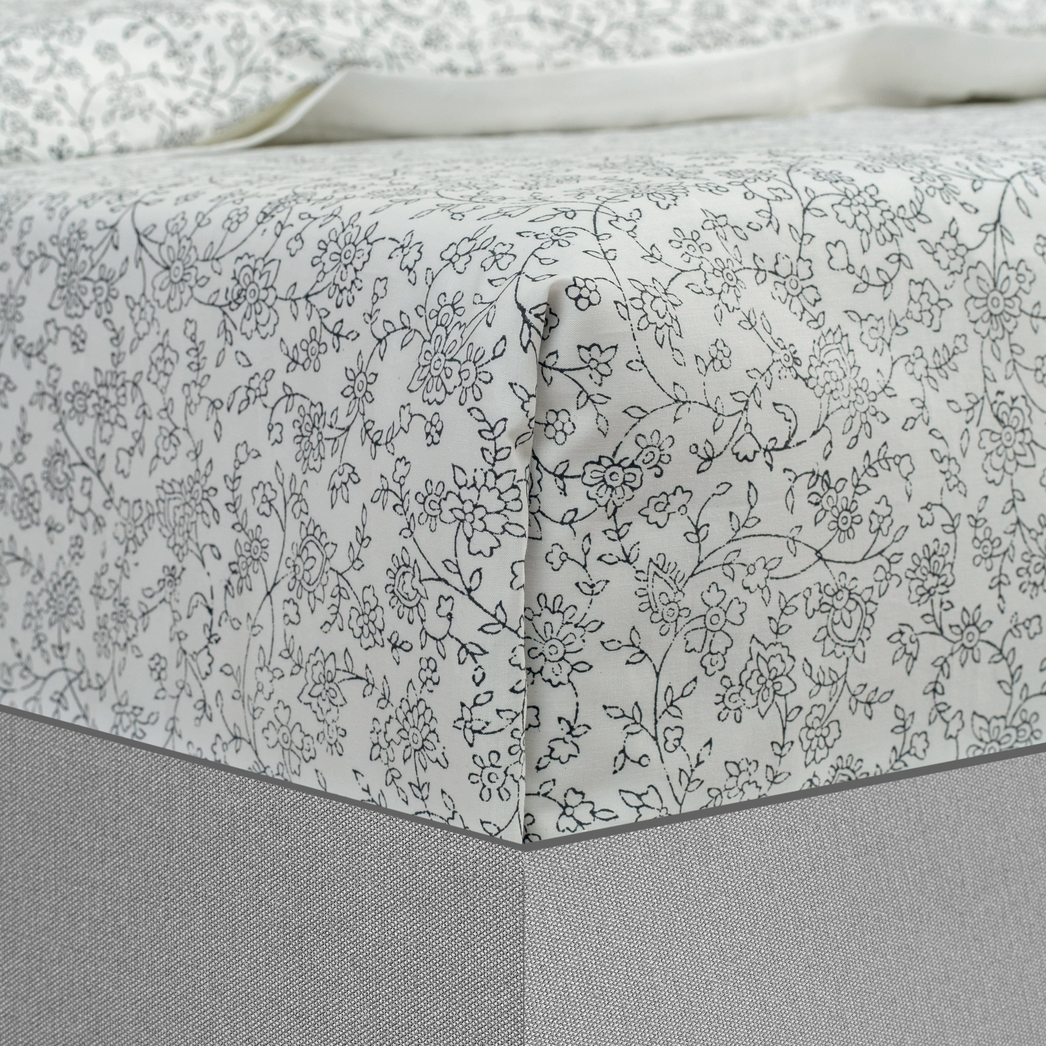 Fitted Sheet Hand Block Printed - Forest - LOVE FOR WHITE                                                          