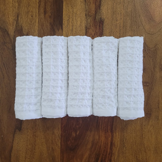 Plush Waffle Face Towel Set of 5- White