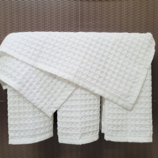 Plush Waffle Hand Towel Set of 4 - White