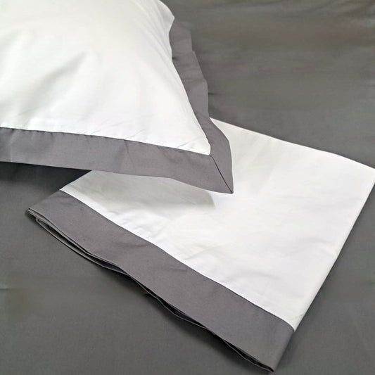 Pillow Covers 300TC Luxury Set of 2 - White with Light Grey Border