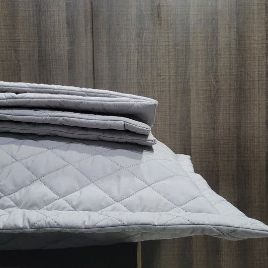 Quilted Pillow Covers Set of 2 -  Light Grey