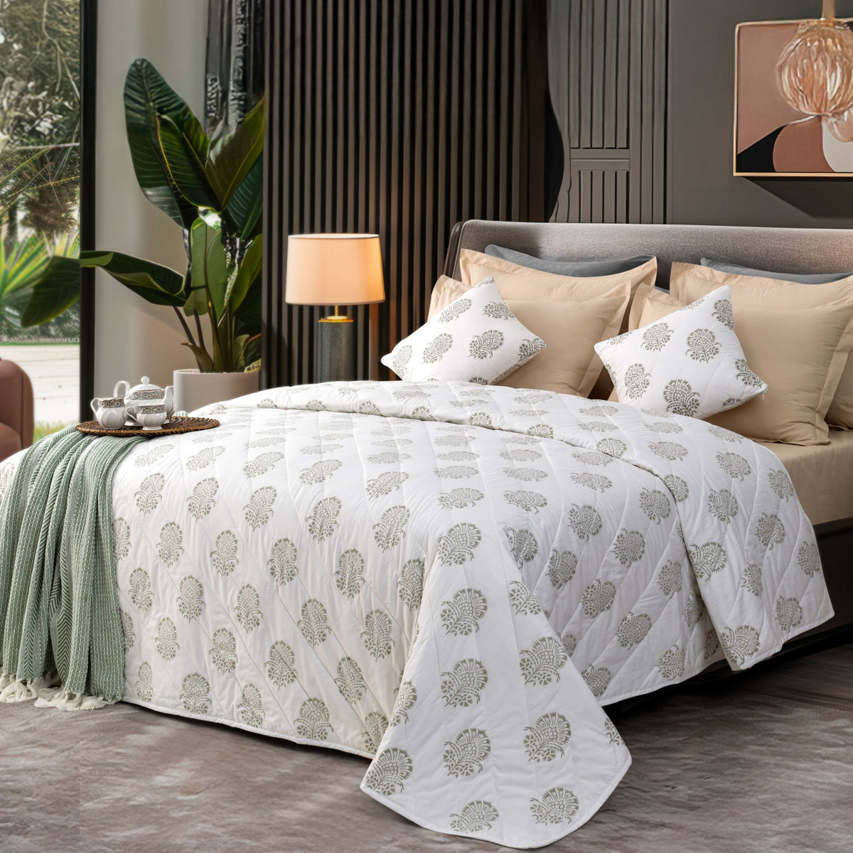 Summer Quilt/Bed Cover "Hibiscus" - LOVE FOR WHITE                                                          