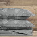 Pillow Covers Hand Block Printed "Grey Hibiscus" Set of 2 - LOVE FOR WHITE                                                          