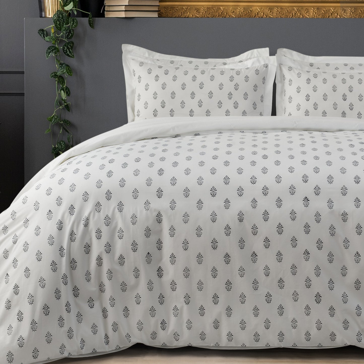 Bed Sheet Hand Block Printed "Ivy" - LOVE FOR WHITE                                                          
