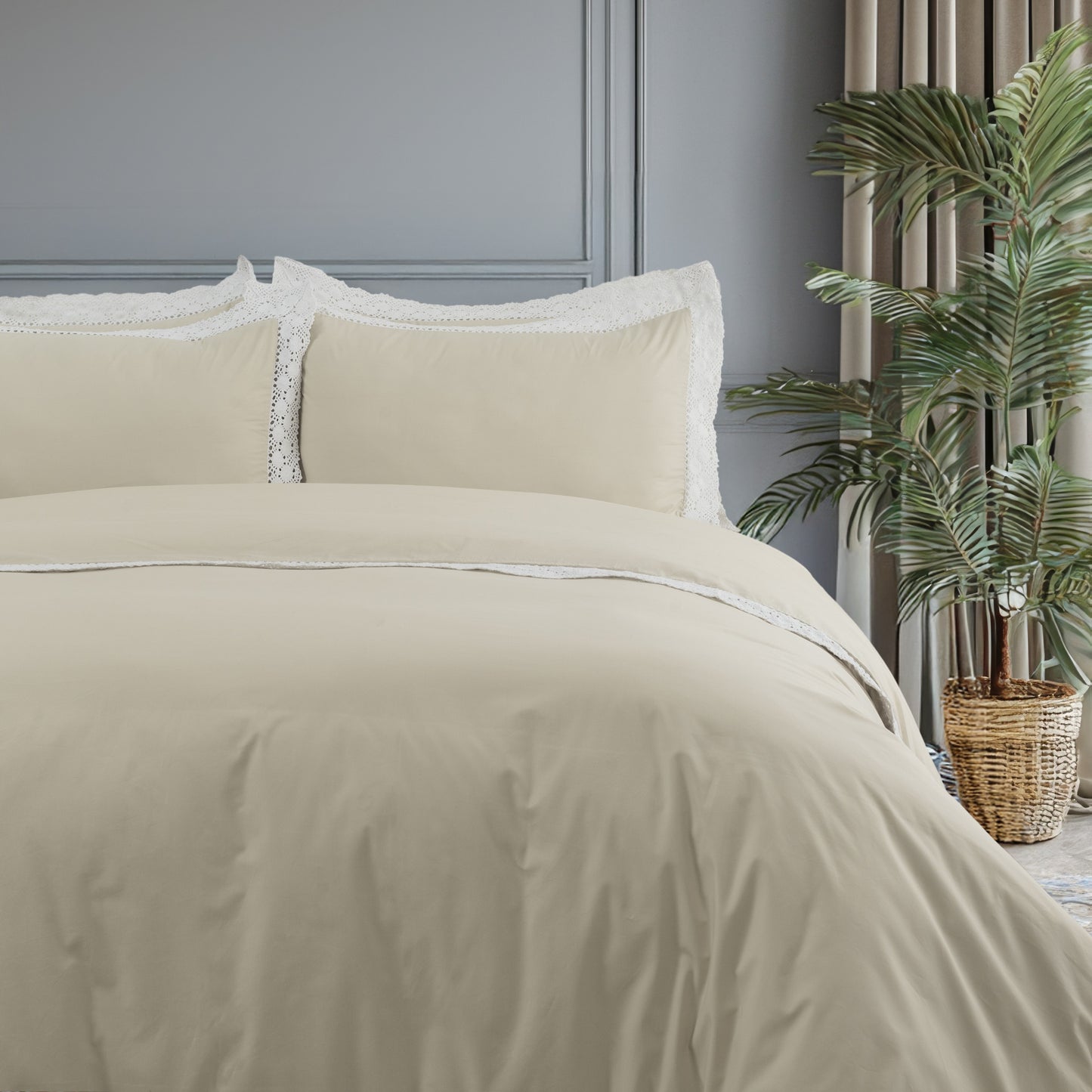 Duvet Cover Crochet Border - Ecru(Light Beige) - LOVE FOR WHITE                                                          