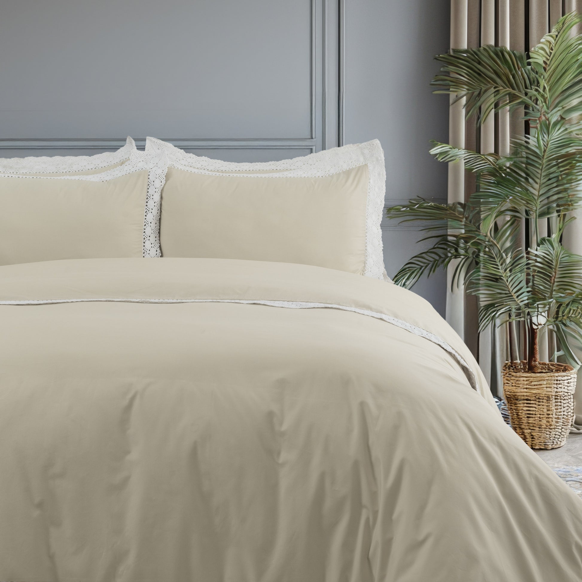 Duvet Cover Crochet Border - Ecru(Light Beige) - LOVE FOR WHITE                                                          