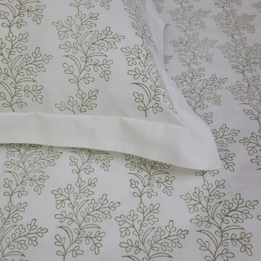 Bed Sheet Hand Block Printed - Parsley - LOVE FOR WHITE                                                          