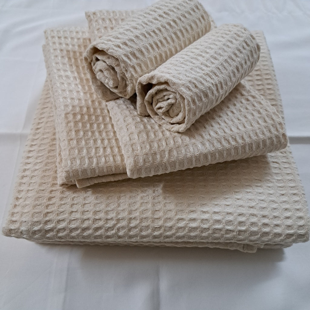 Quick Dry Waffle Towel Set - Natural Ecru - LOVE FOR WHITE                                                          