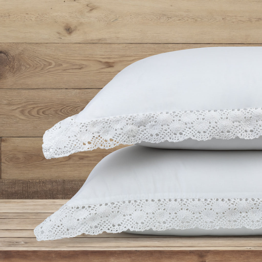 Pillow Covers Crochet Border Set of 2 - White - LOVE FOR WHITE                                                          