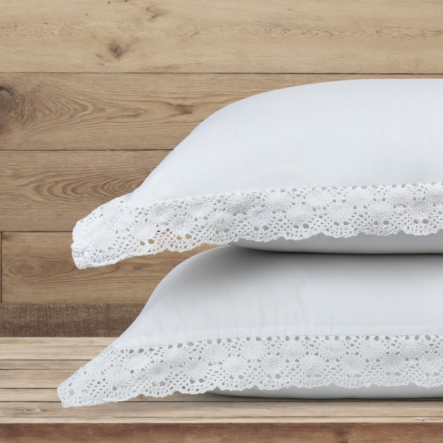 Pillow Covers Crochet Border Set of 2 - White