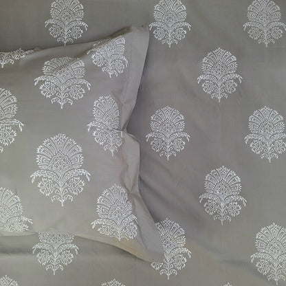 Pillow Covers Hand Block Printed "Grey Hibiscus" Set of 2