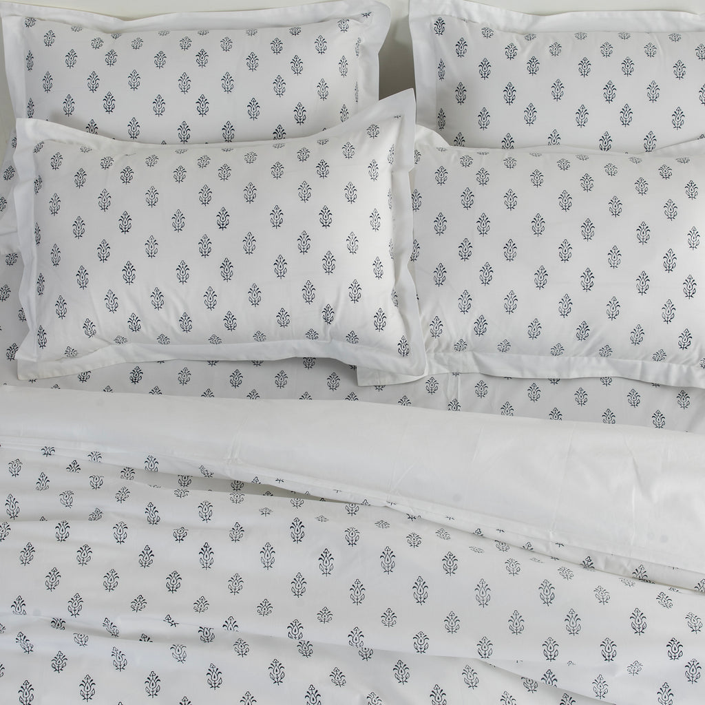 Bed Sheet Hand Block Printed "Ivy" - LOVE FOR WHITE                                                          