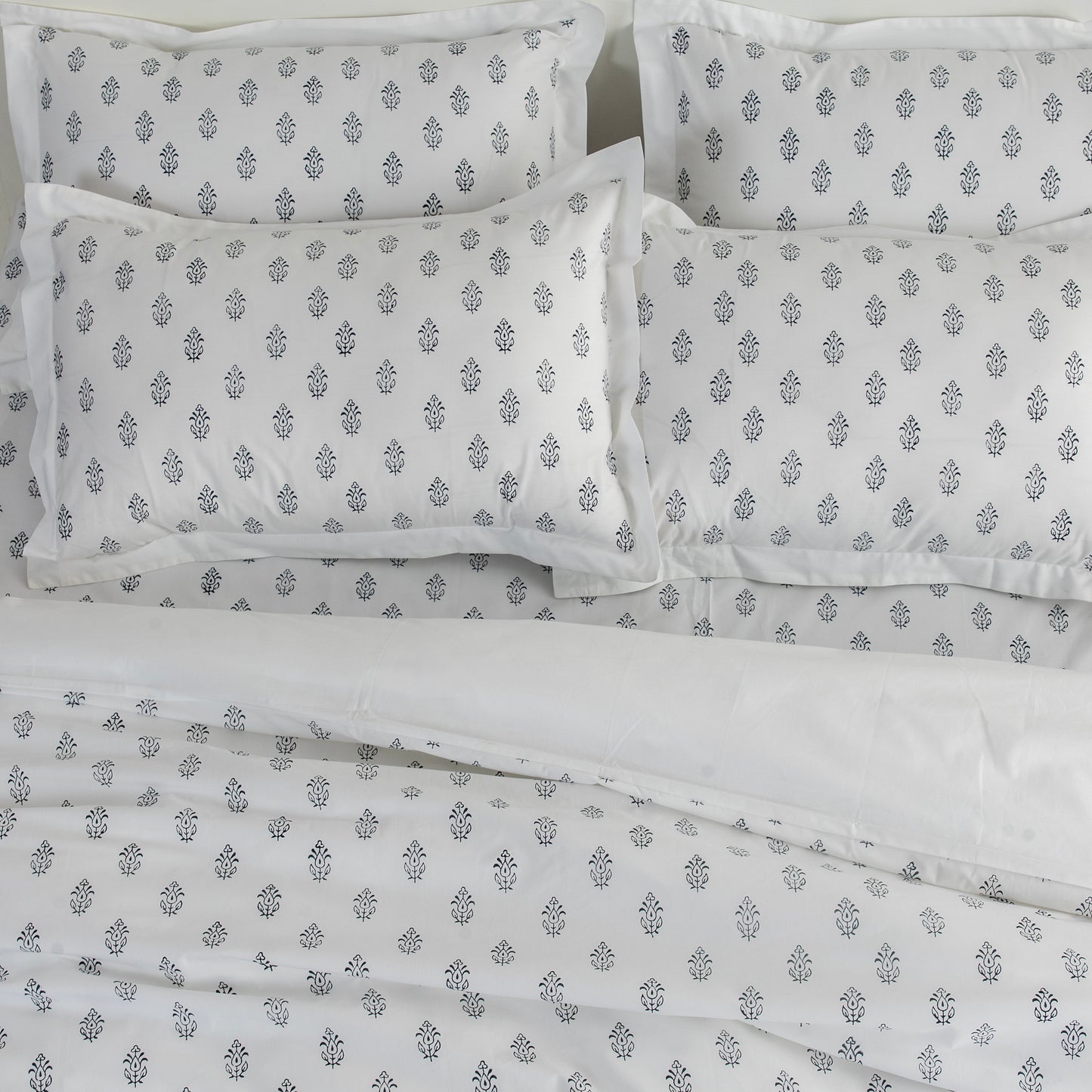 Bed Sheet Hand Block Printed "Ivy" - LOVE FOR WHITE                                                          