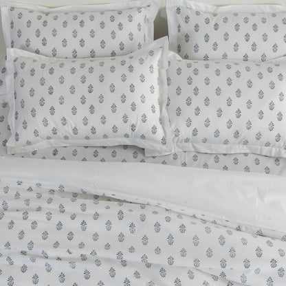 Bed Sheet Hand Block Printed "Ivy" - LOVE FOR WHITE                                                          